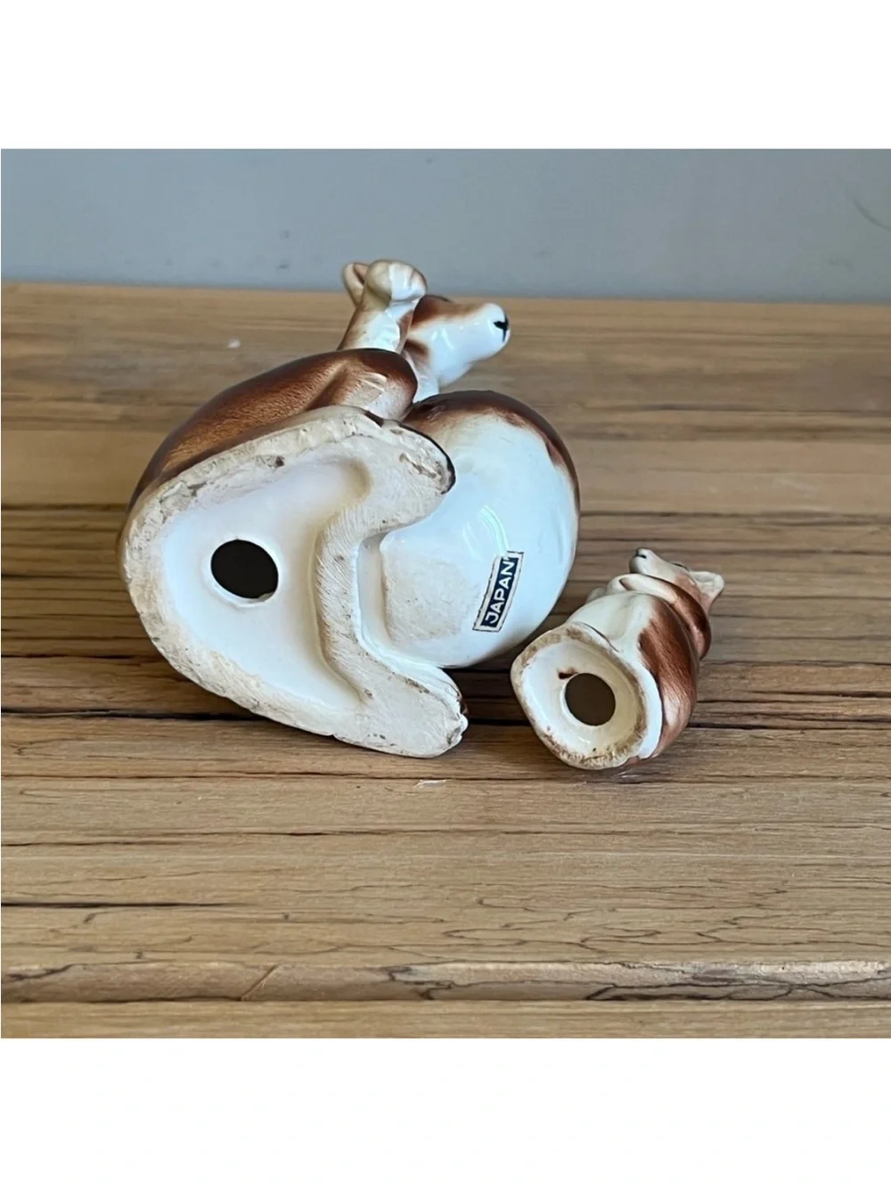 Porcelain kangaroo and joey salt and pepper shaker set-Marked Japan Vintage